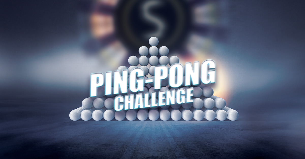 Ping-pong challenge évènement Casino de Spa. Evènement hebdomadaire au Casino de Spa. Balles de ping-pong empilée avec le titre de l'évènement.