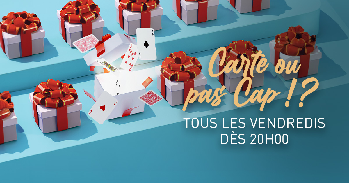 Carte ou pas Cap évènement Casino de Spa. Boite de cadeaux avec cartes de jeu.